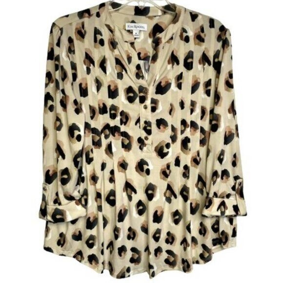 Kim Rogers nHenley Knit Animal Print Top MEDIUM (2121) - Picture 4 of 6